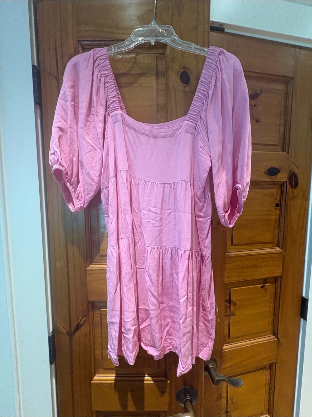 Women's Pink Square-Neck Peasant dress